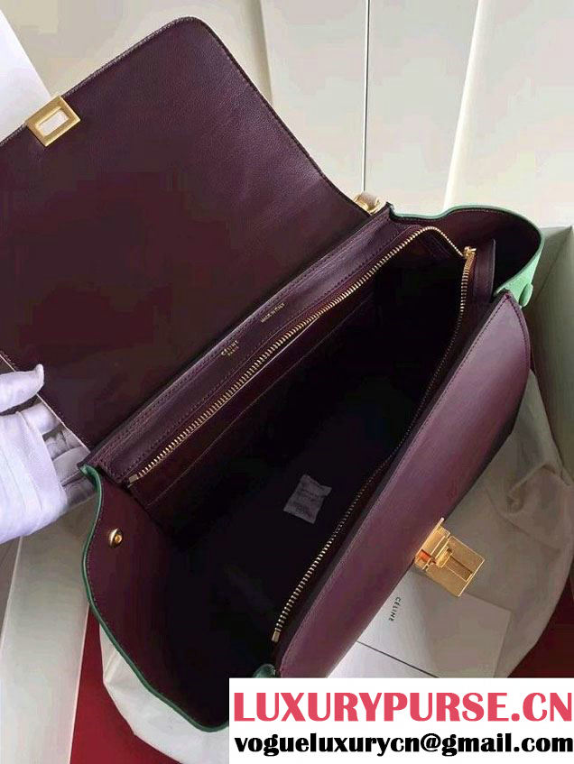 Celine Trapeze Small Tote Bag in Original Leather Grained Creamy/Burgundy/Crinkle Green 2016