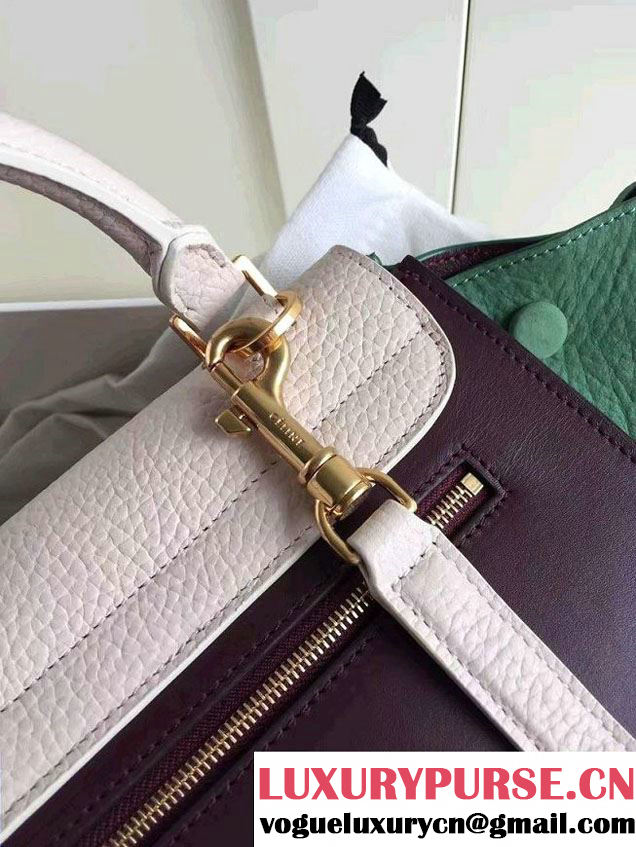 Celine Trapeze Small Tote Bag in Original Leather Grained Creamy/Burgundy/Crinkle Green 2016