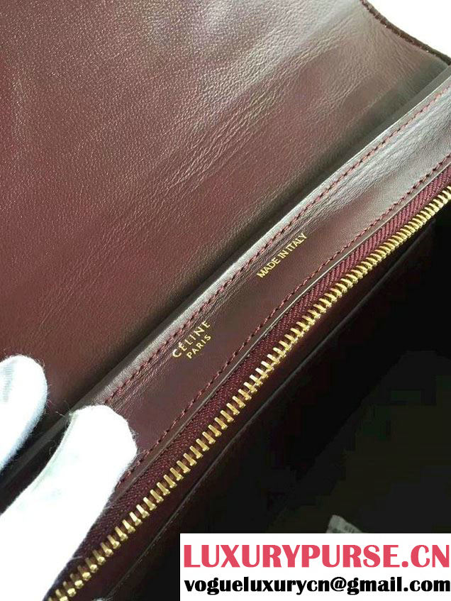 Celine Trapeze Small Tote Bag in Original Leather Grained Creamy/Burgundy/Crinkle Green 2016