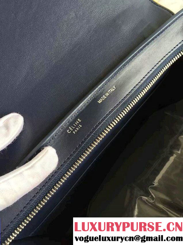 Celine Trapeze Small Tote Bag in Original Leather Khaki/Black/Sky Blue 2016