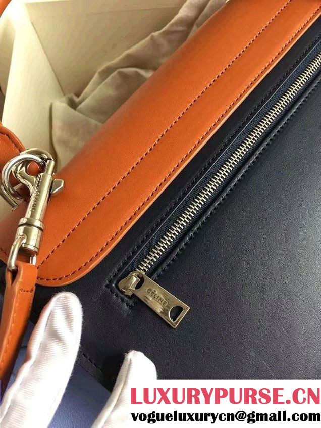 Celine Trapeze Small Tote Bag in Original Leather Khaki/Black/Sky Blue 2016