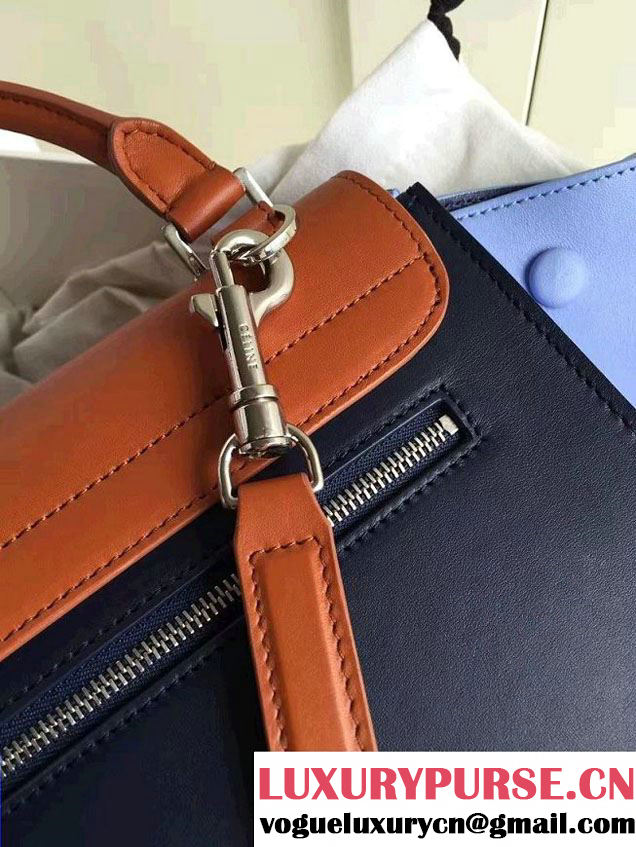 Celine Trapeze Small Tote Bag in Original Leather Khaki/Black/Sky Blue 2016