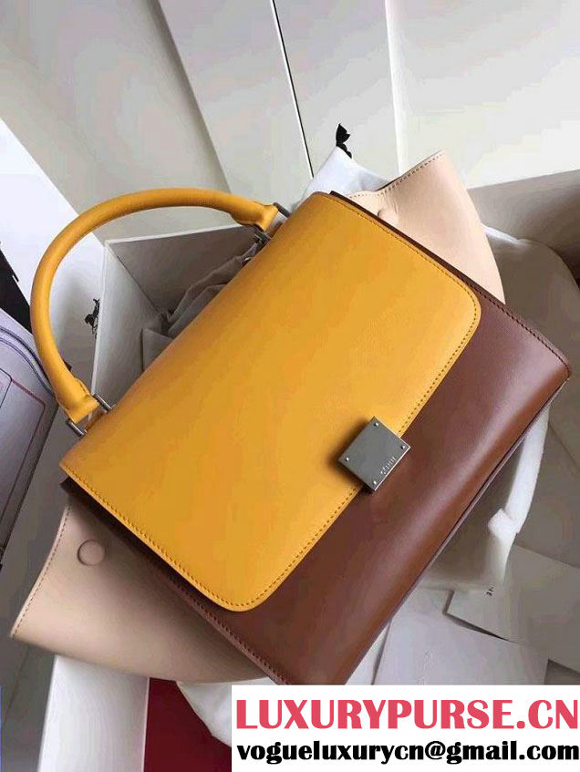 Celine Trapeze Small Tote Bag in Original Leather Turmeric/Khaki/Nude Pink 2016