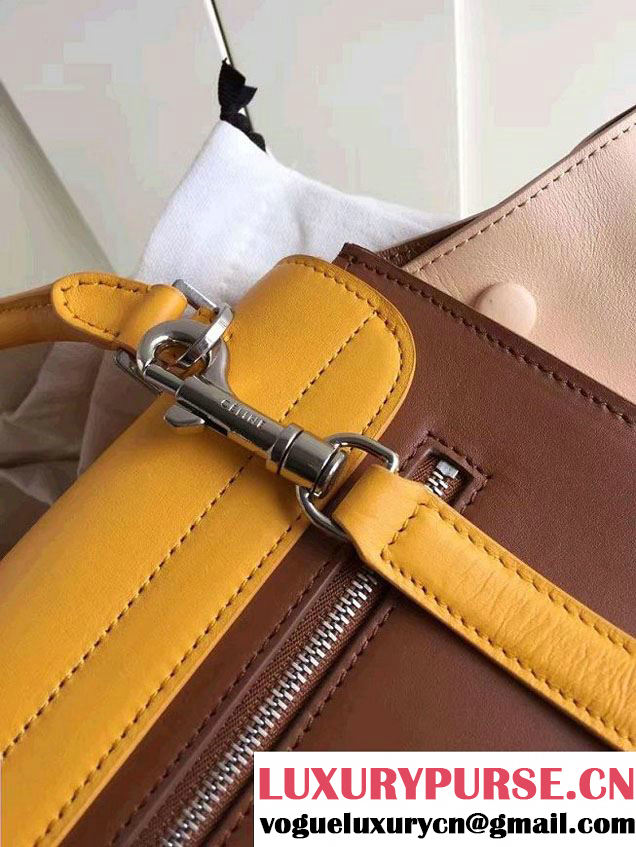 Celine Trapeze Small Tote Bag in Original Leather Turmeric/Khaki/Nude Pink 2016