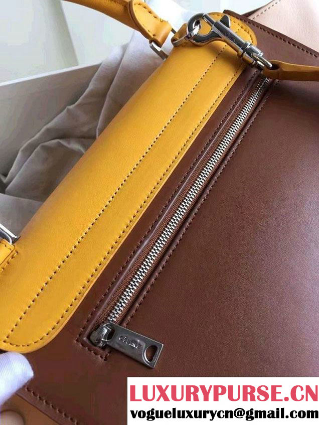 Celine Trapeze Small Tote Bag in Original Leather Turmeric/Khaki/Nude Pink 2016
