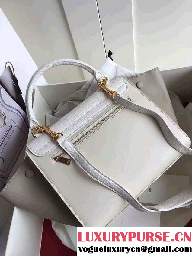 Celine Trapeze Small Tote Bag in Original Leather Grained White/Creamy 2016