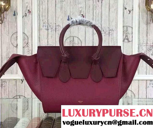 Celine Tie Tote Mini Bag in Grained/Calfskin Leather Burgundy 2015