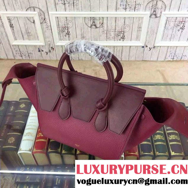 Celine Tie Tote Mini Bag in Grained/Calfskin Leather Burgundy 2015