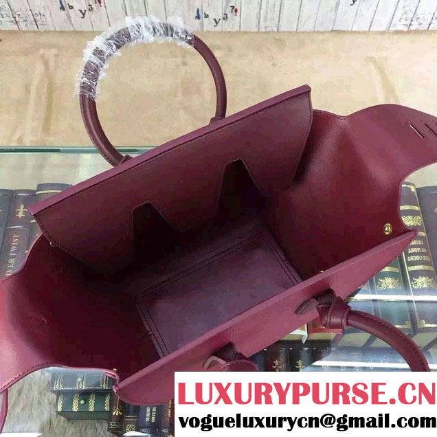 Celine Tie Tote Mini Bag in Grained/Calfskin Leather Burgundy 2015