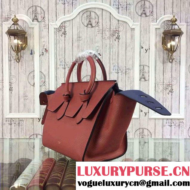 Celine Tie Tote Mini Bag in Grained/Calfskin Leather Brick 2015