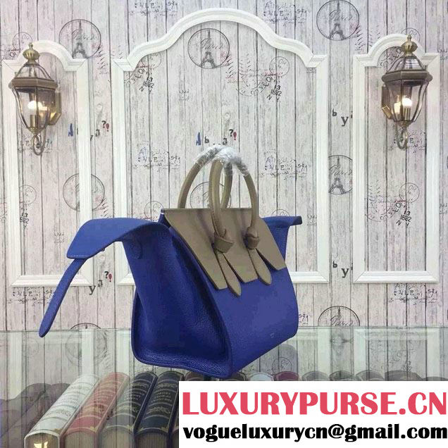 Celine Tie Tote Mini Bag in Grained/Calfskin Leather Blue/Camel 2015