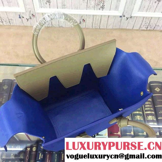 Celine Tie Tote Mini Bag in Grained/Calfskin Leather Blue/Camel 2015