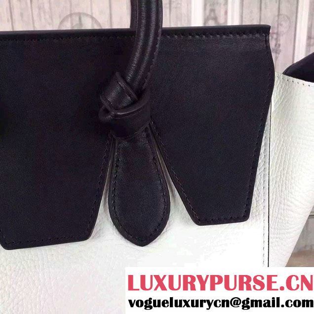 Celine Tie Tote Mini Bag in Grained/Calfskin Leather White/Black 2015