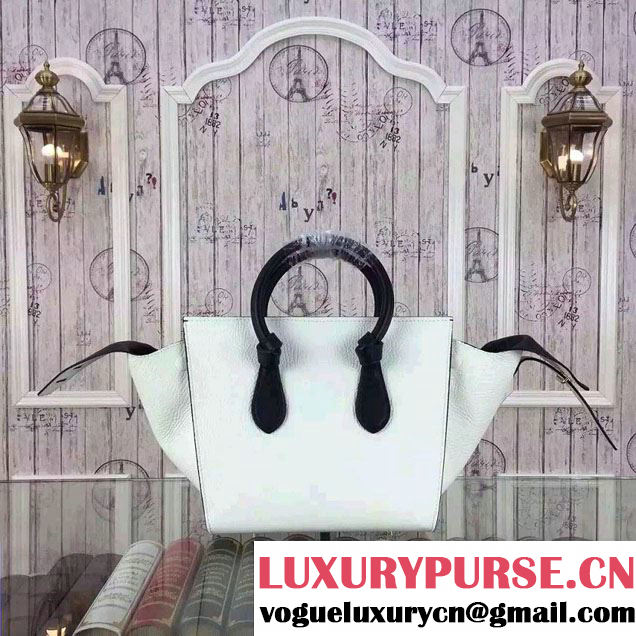 Celine Tie Tote Mini Bag in Grained/Calfskin Leather White/Black 2015