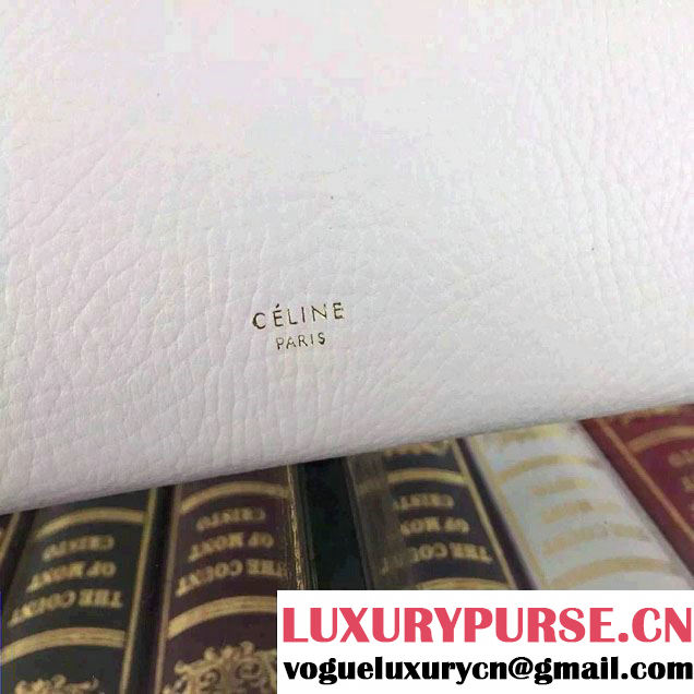 Celine Tie Tote Mini Bag in Grained/Calfskin Leather White/Black 2015