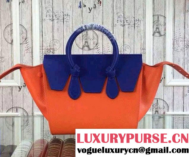 Celine Tie Tote Mini Bag in Grained/Calfskin Leather Orange/Blue 2015