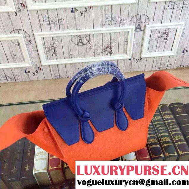 Celine Tie Tote Mini Bag in Grained/Calfskin Leather Orange/Blue 2015