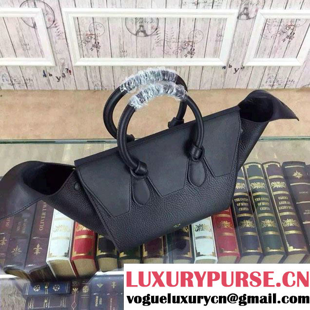 Celine Tie Tote Mini Bag in Grained/Calfskin Leather Black 2015