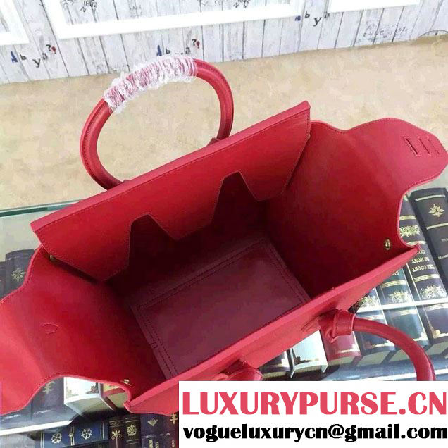 Celine Tie Tote Mini Bag in Grained/Calfskin Leather Red 2015