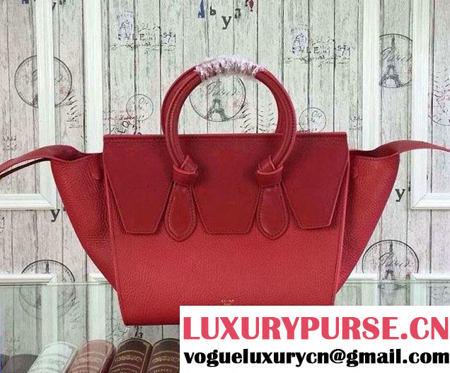 Celine Tie Tote Mini Bag in Grained/Calfskin Leather Red 2015