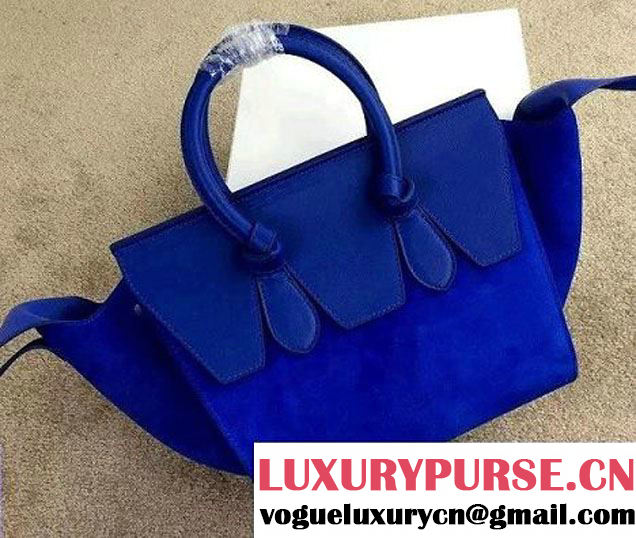 Celine Tie Tote Mini Bag in Suede/Calfskin Leather Blue 2015