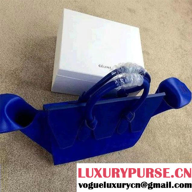 Celine Tie Tote Mini Bag in Suede/Calfskin Leather Blue 2015