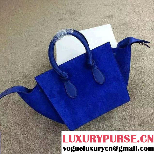 Celine Tie Tote Mini Bag in Suede/Calfskin Leather Blue 2015