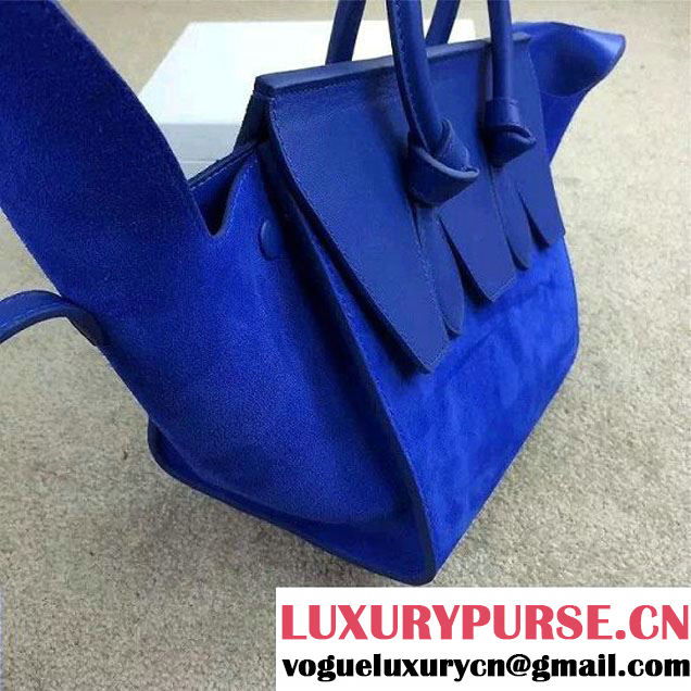 Celine Tie Tote Mini Bag in Suede/Calfskin Leather Blue 2015