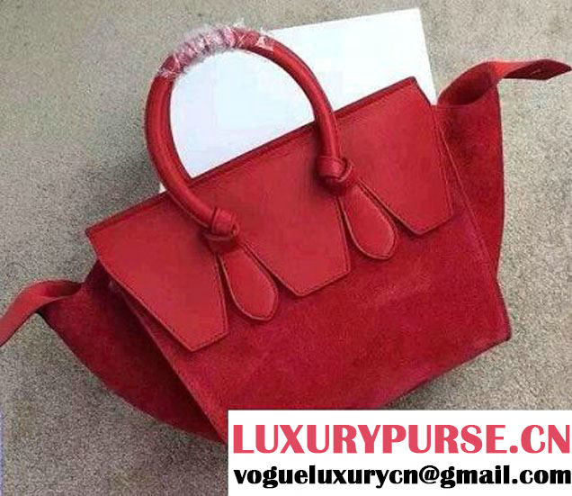 Celine Tie Tote Mini Bag in Suede/Calfskin Leather Red 2015