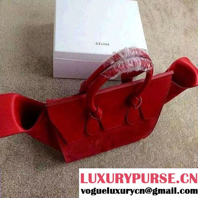 Celine Tie Tote Mini Bag in Suede/Calfskin Leather Red 2015