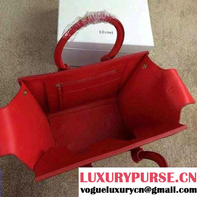 Celine Tie Tote Mini Bag in Suede/Calfskin Leather Red 2015