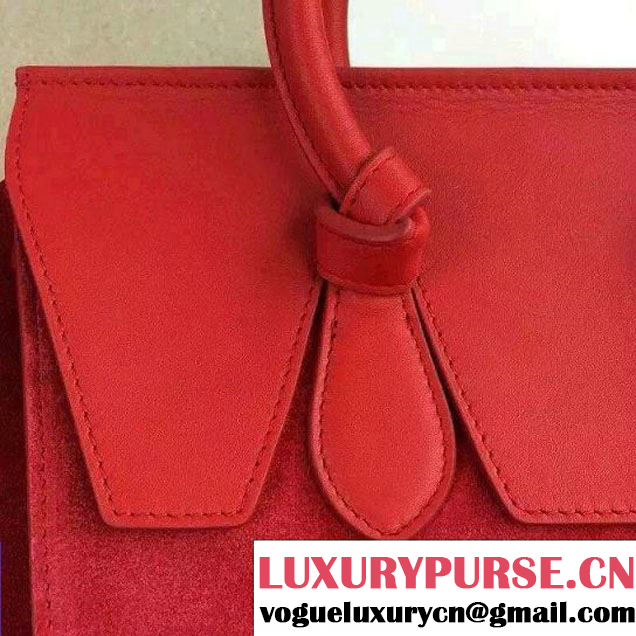 Celine Tie Tote Mini Bag in Suede/Calfskin Leather Red 2015