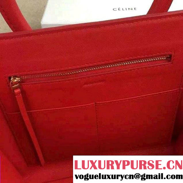 Celine Tie Tote Mini Bag in Suede/Calfskin Leather Red 2015