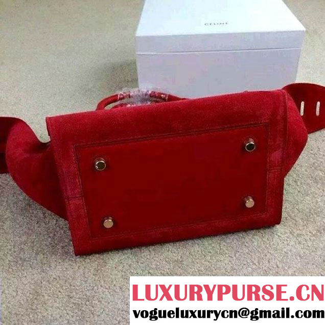 Celine Tie Tote Mini Bag in Suede/Calfskin Leather Red 2015