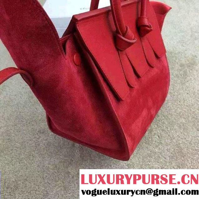 Celine Tie Tote Mini Bag in Suede/Calfskin Leather Red 2015