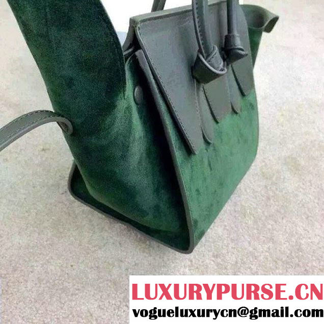 Celine Tie Tote Mini Bag in Suede/Calfskin Leather Green/Gray 2015