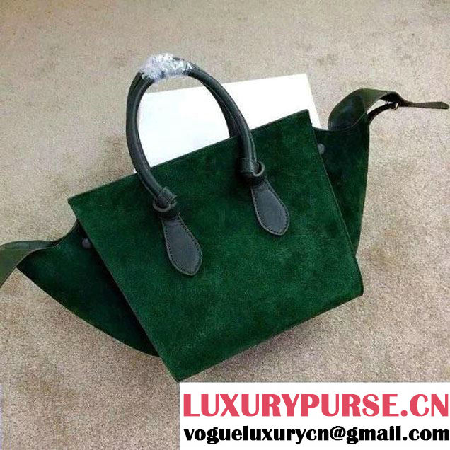 Celine Tie Tote Mini Bag in Suede/Calfskin Leather Green/Gray 2015