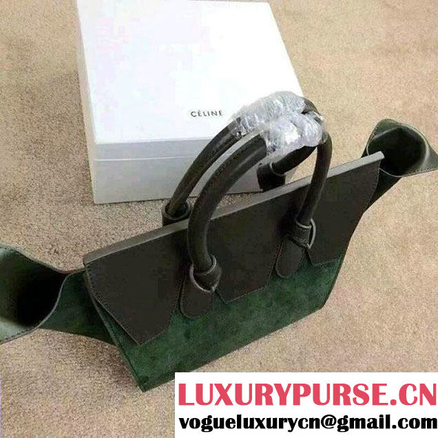 Celine Tie Tote Mini Bag in Suede/Calfskin Leather Green/Gray 2015