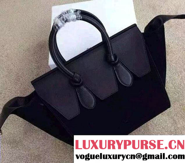 Celine Tie Tote Mini Bag in Suede/Calfskin Leather Black 2015