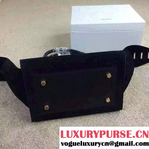 Celine Tie Tote Mini Bag in Suede/Calfskin Leather Black 2015