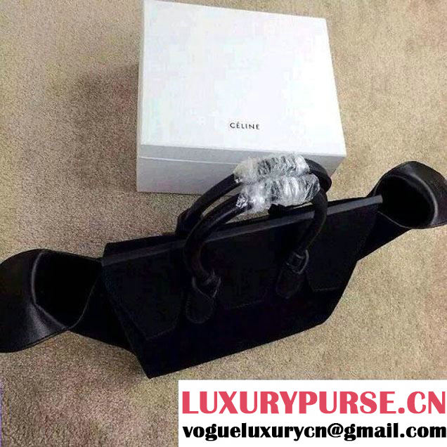 Celine Tie Tote Mini Bag in Suede/Calfskin Leather Black 2015