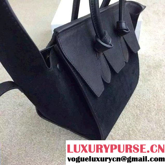 Celine Tie Tote Mini Bag in Suede/Calfskin Leather Black 2015