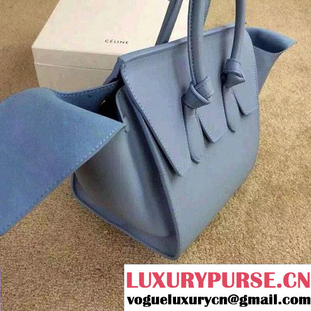 Celine Tie Tote Mini Bag in Calfskin Leather Baby Blue 2015