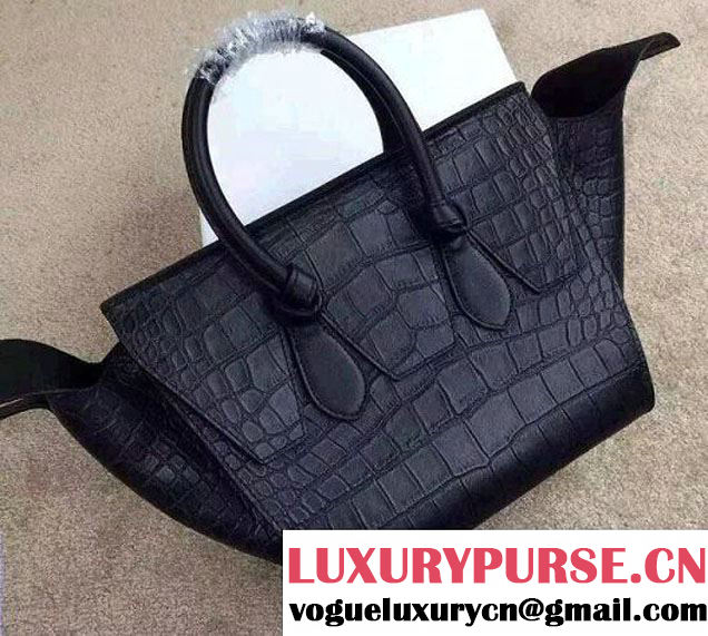 Celine Tie Tote Mini Bag in Crocodile Pattern Leather Black 2015