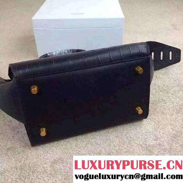 Celine Tie Tote Mini Bag in Crocodile Pattern Leather Black 2015