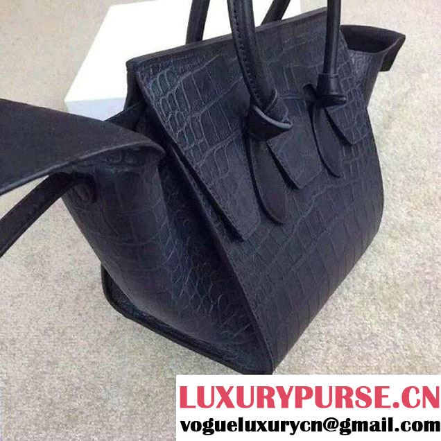 Celine Tie Tote Mini Bag in Crocodile Pattern Leather Black 2015