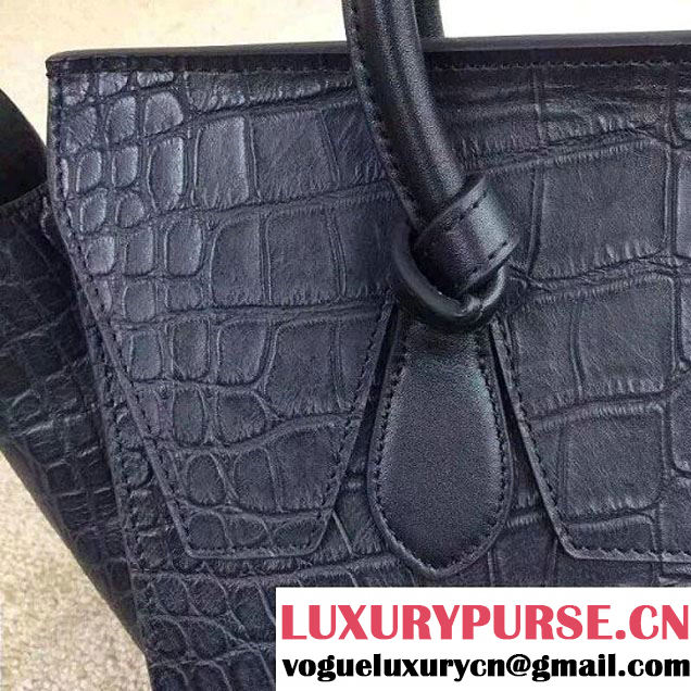 Celine Tie Tote Mini Bag in Crocodile Pattern Leather Black 2015