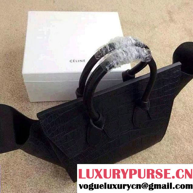 Celine Tie Tote Mini Bag in Crocodile Pattern Leather Black 2015