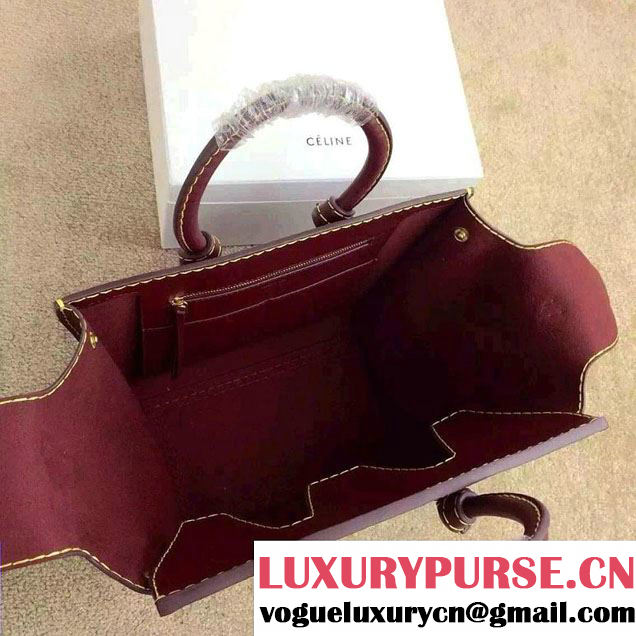 Celine Tie Tote Mini Bag in Natural Leather Burgundy 2015