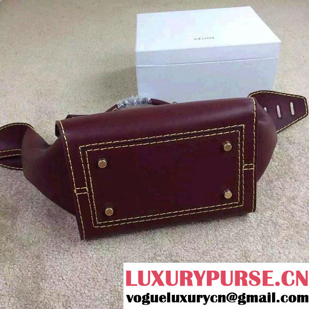Celine Tie Tote Mini Bag in Natural Leather Burgundy 2015